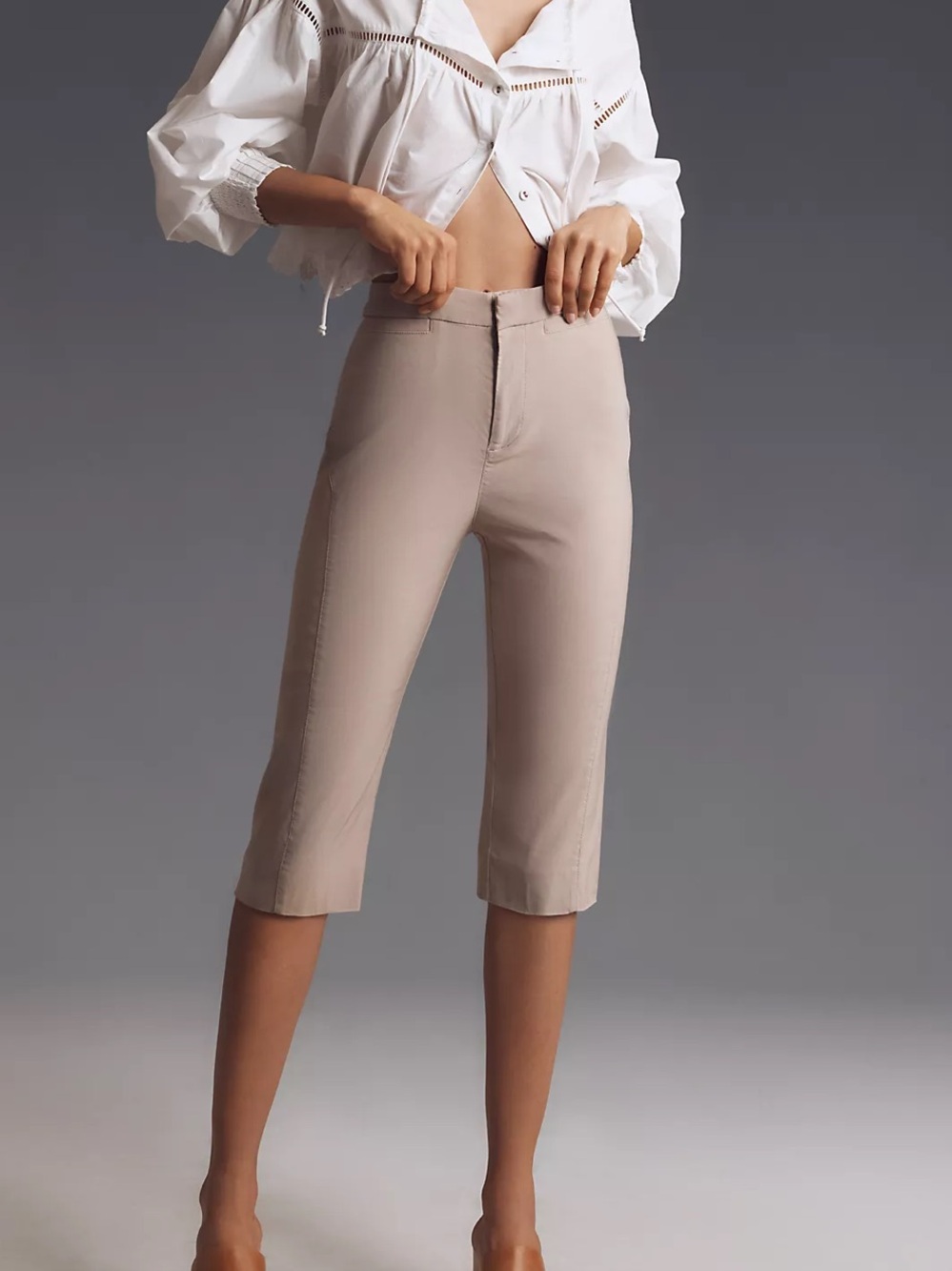 NWT Anthropologie Maeve Linen-Blend Slim Longline Bermuda Shorts tan khaki